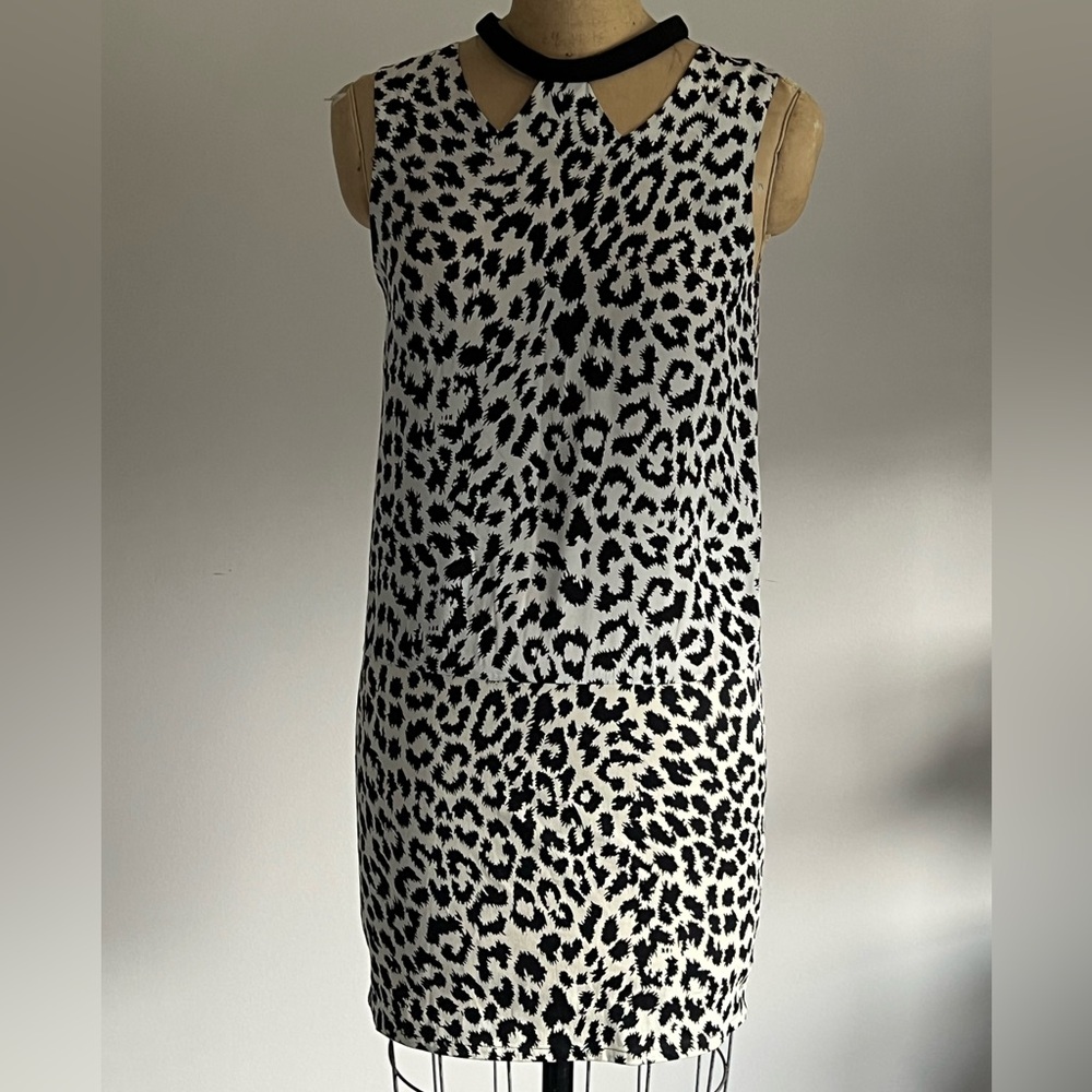 Thakoon Addition Black and White Leopard Print Sheath Mini Dress